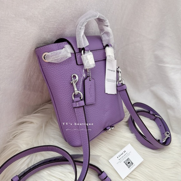 NWT Coach Amelia Convertible Backpack Crossbody Pebble Leather Iris Purple CL408 - Picture 7 of 12